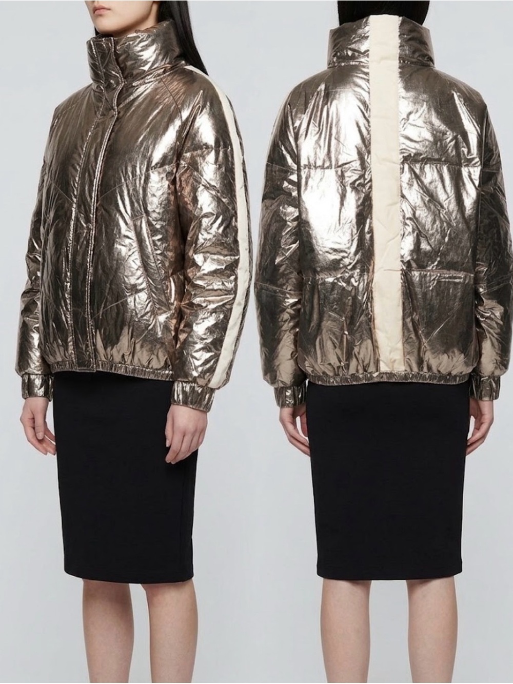 Ba&Sh - women’s Darcy gold metallic puffer jacket high Collar bomber coat SZ S